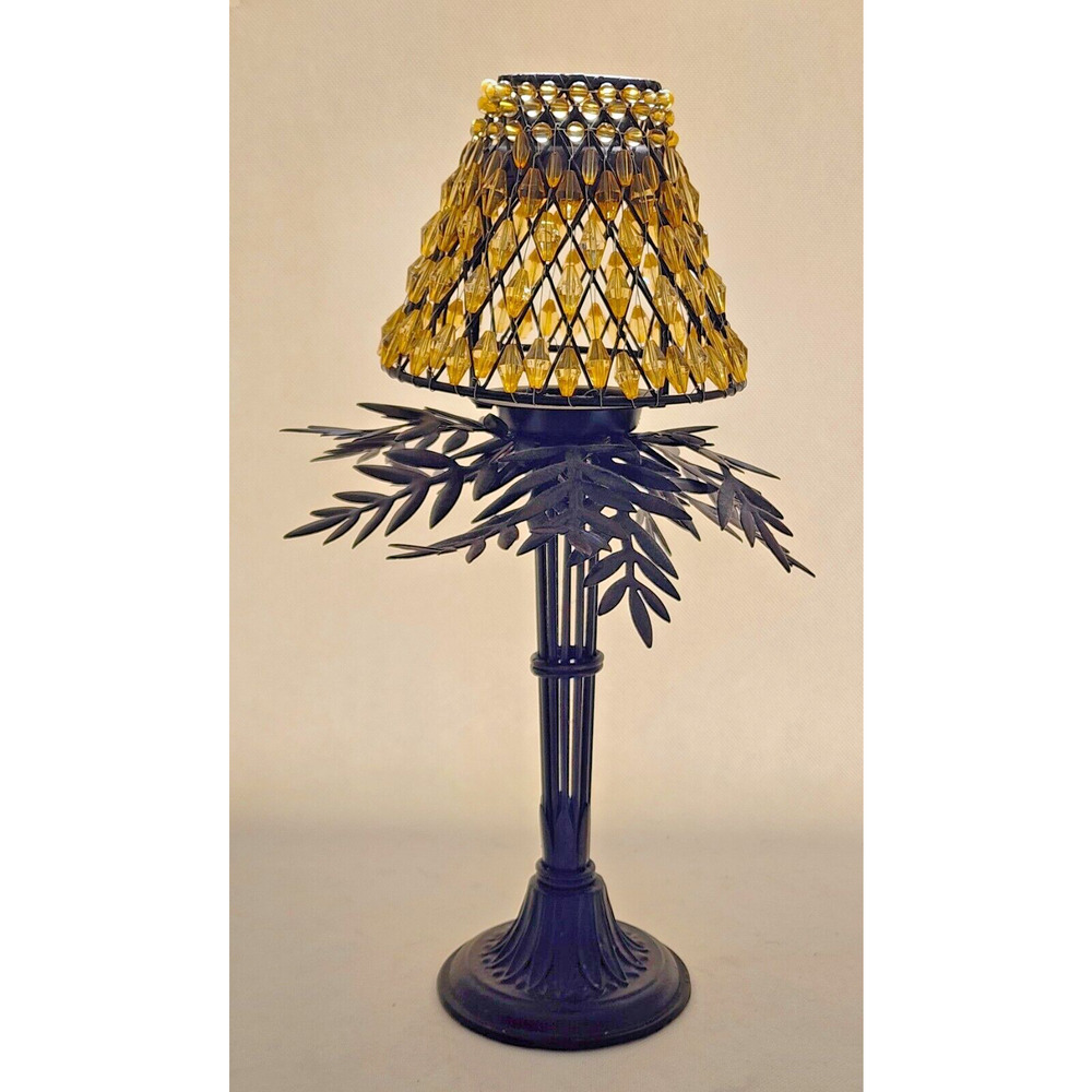 Candle Holder-Palm Tree-Tea Light-Beaded Shade-Table Stand-Unique-Tropical